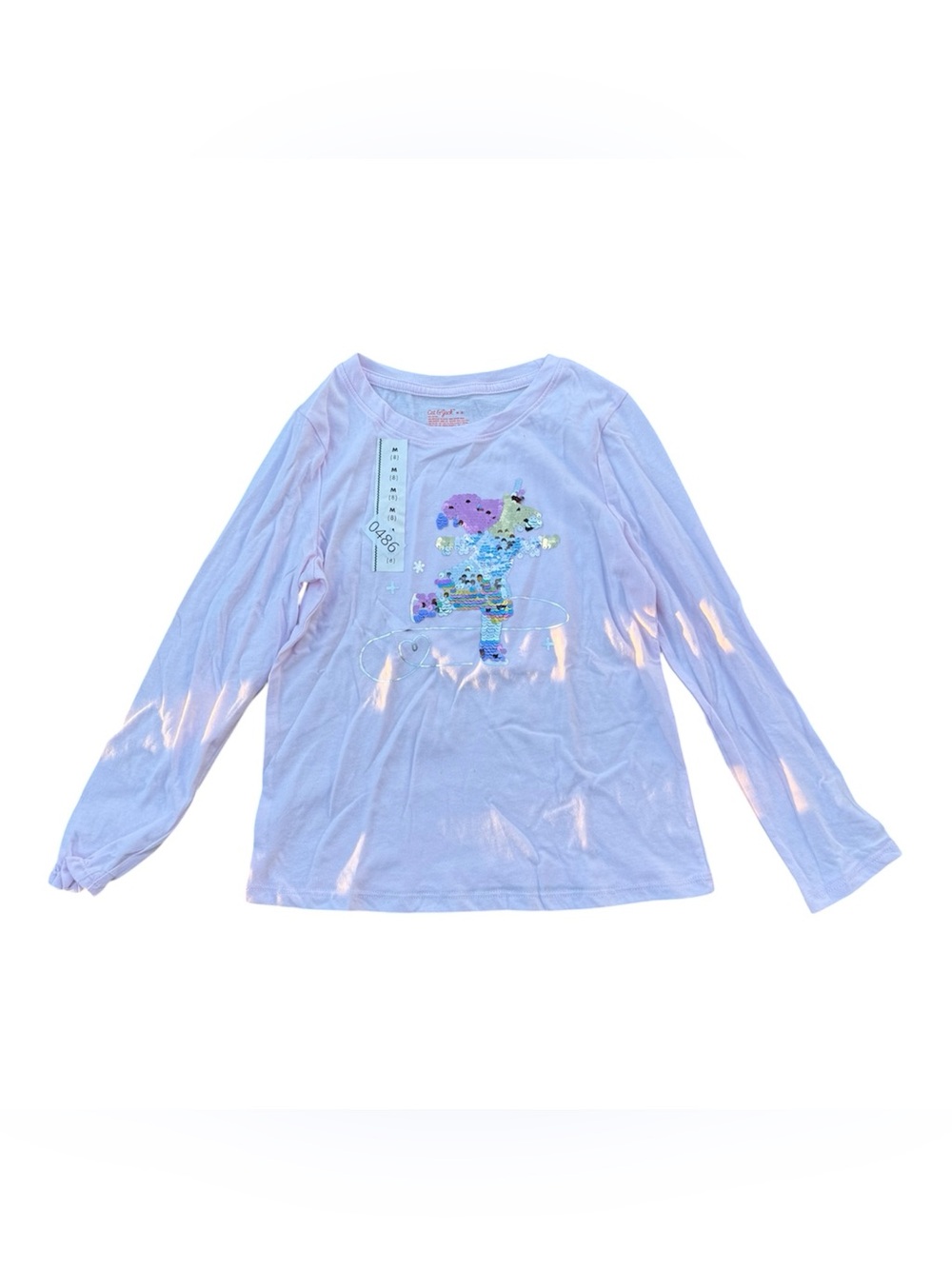 Cat & Jack Girls Long Sleeve Tee Shirt with Ice Skater Sequin Graphic